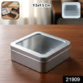 Square Metal Storage Tin Box With Transparent Window Lid (1 Pc 9.5 X 9.5 Cm)