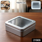 Square Metal Storage Tin Box With Transparent Window Lid (1 Pc 9.5 X 9.5 Cm)