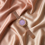 Elegant Rose Gold Mesh Strap Analog Wrist Watch For Women (1 Pc)