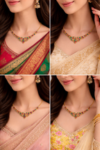 Elegant Ruby & Emerald Stone Gold-Plated Necklace
