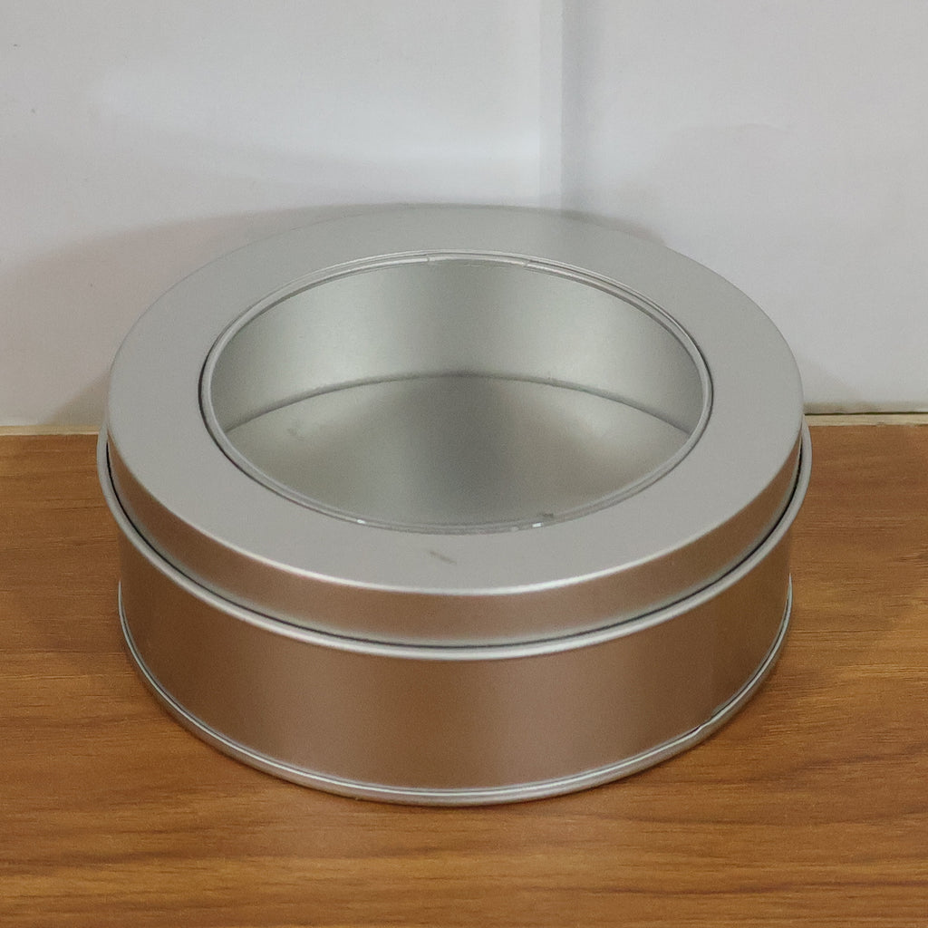 Round Metal Storage Tin Box With Transparent Window Lid (1 Pc 9.5 X 9.5 Cm)