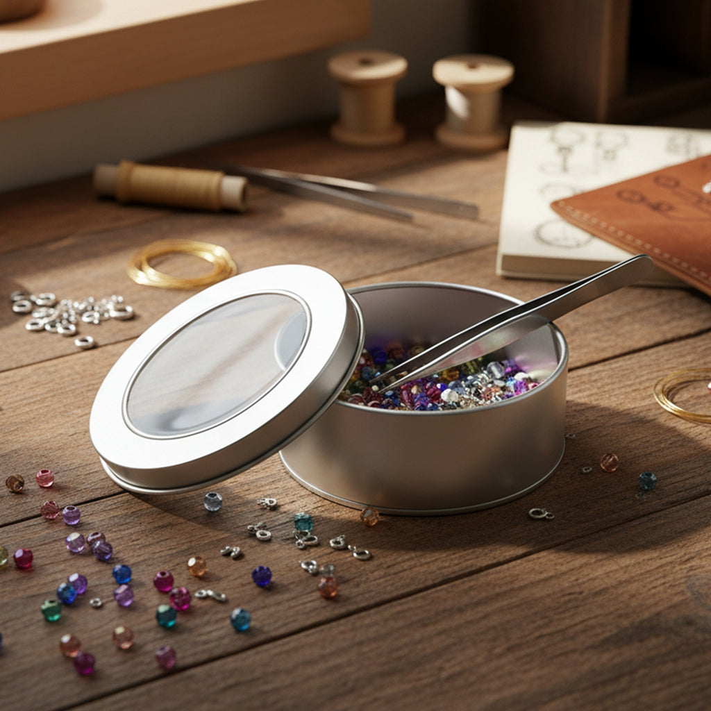 Round Metal Storage Tin Box With Transparent Window Lid (1 Pc 9.5 X 9.5 Cm)