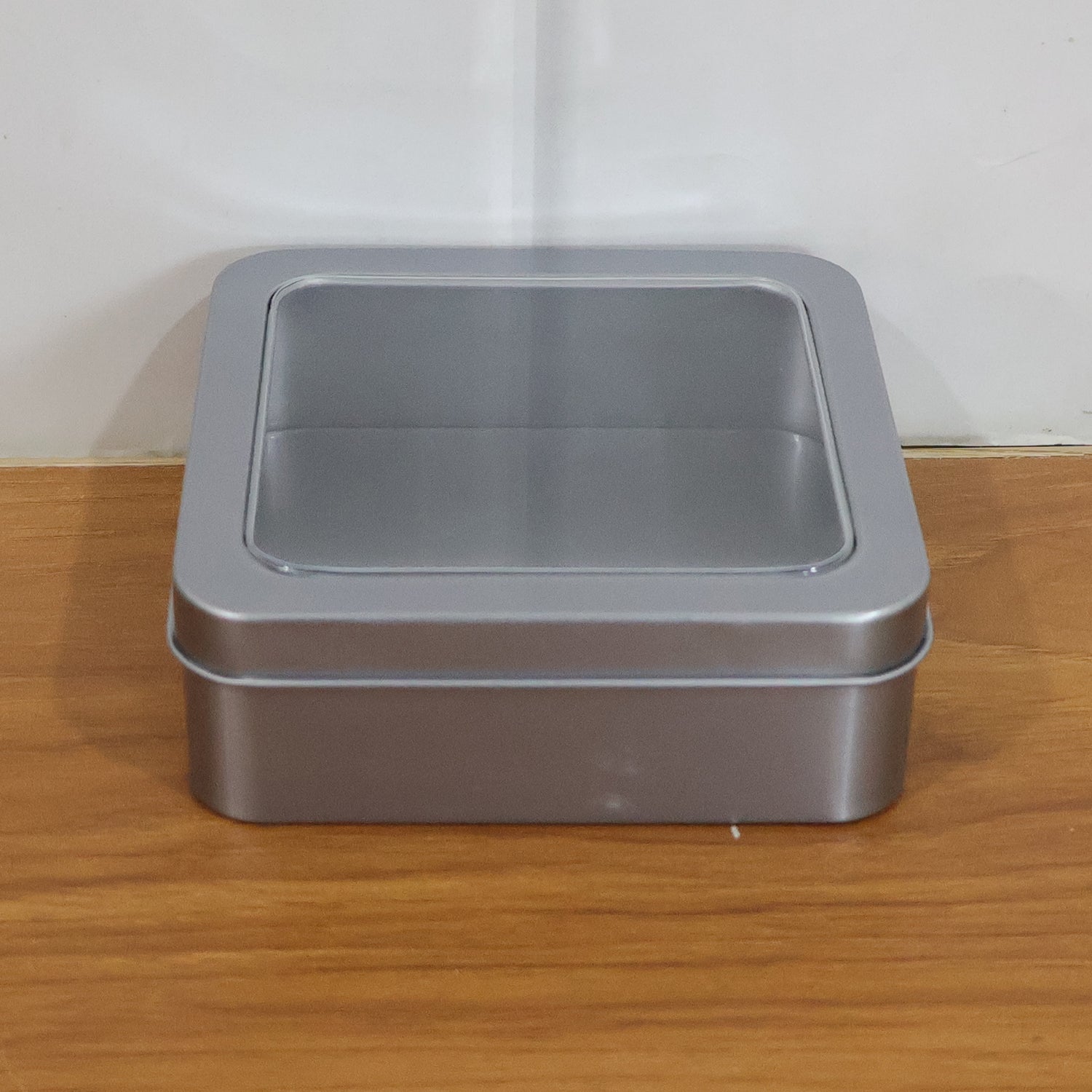 Square Metal Storage Tin Box With Transparent Window Lid (1 Pc 9.5 X 9.5 Cm)
