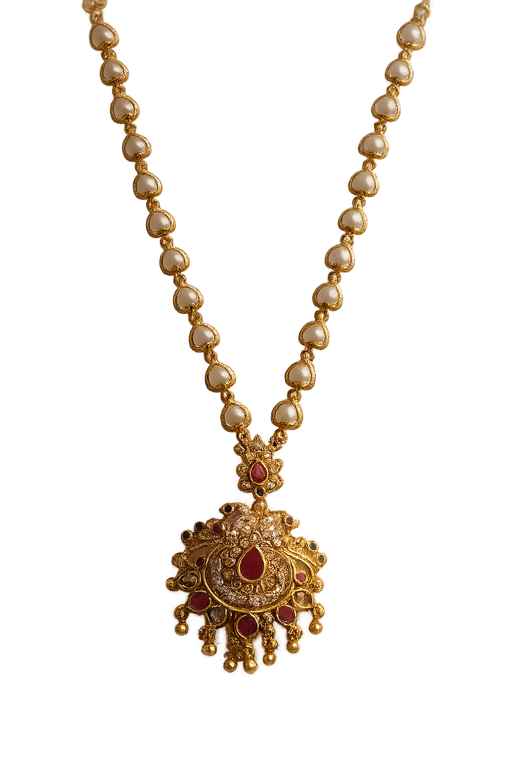 Elegant Pearl Heart Necklace with Antique Gold Pendant