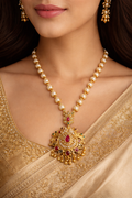 Elegant Pearl Heart Necklace with Antique Gold Pendant