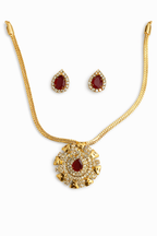 Elegant Gold-Finish Necklace Set with Ruby-Red Stones
