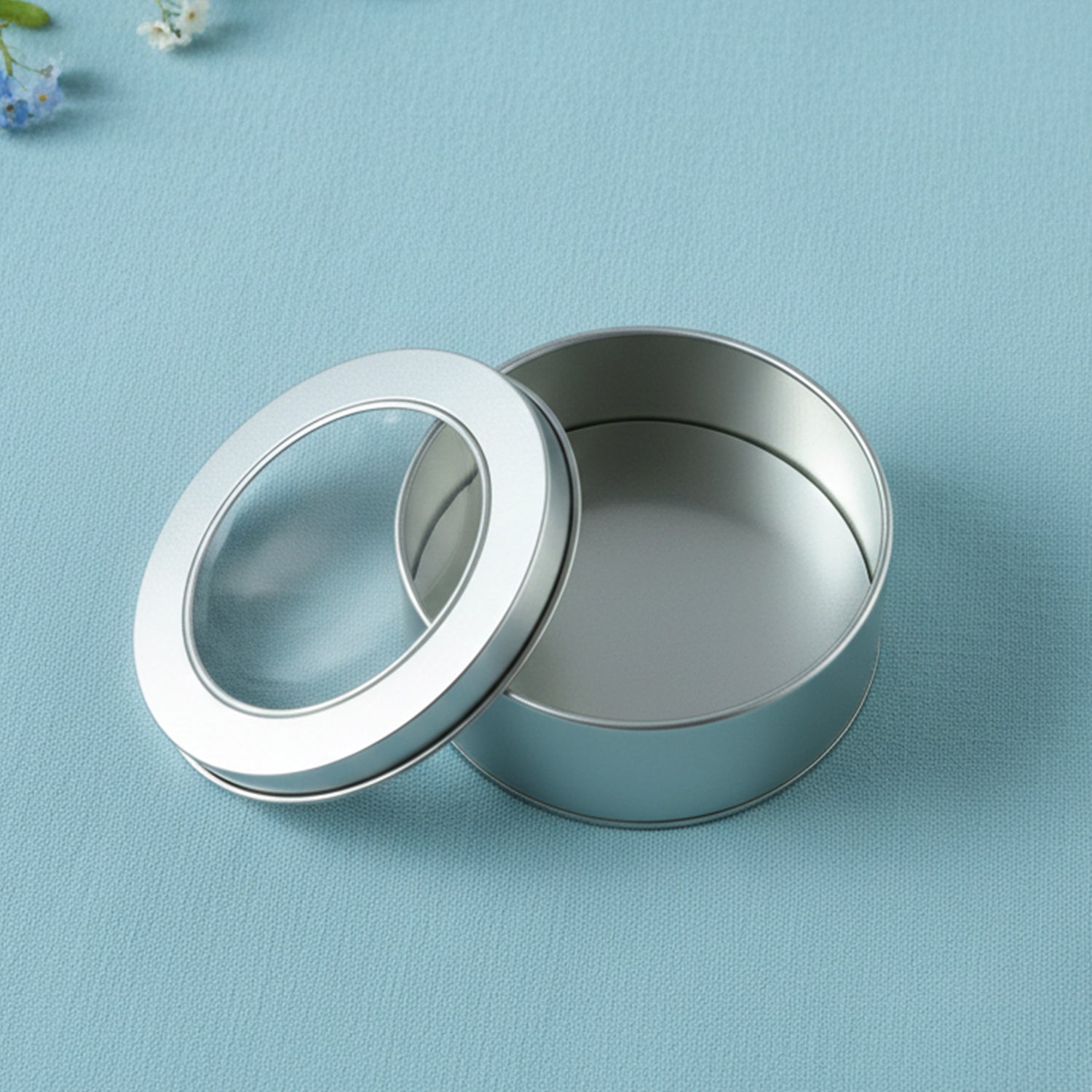 Round Metal Storage Tin Box With Transparent Window Lid (1 Pc 9.5 X 9.5 Cm)