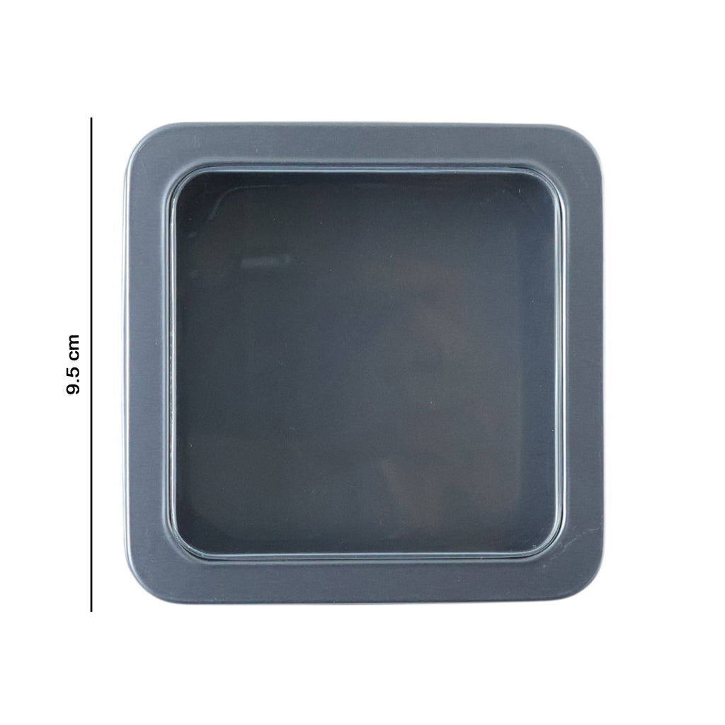 Square Metal Storage Tin Box With Transparent Window Lid (1 Pc 9.5 X 9.5 Cm)