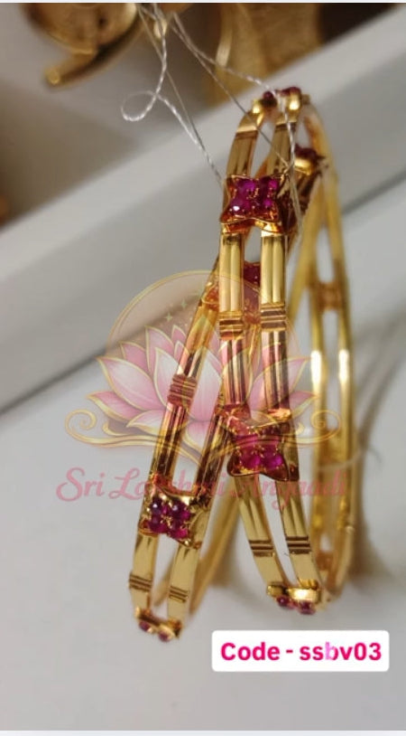 Gold & Ruby Stone Designer Bangle - ssbv03