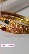 Gold Bangle with Green & Ruby Stones - ssbv08